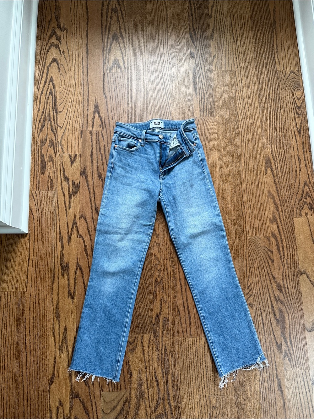 PAIGE light blue cropped straight jeans with raw hem